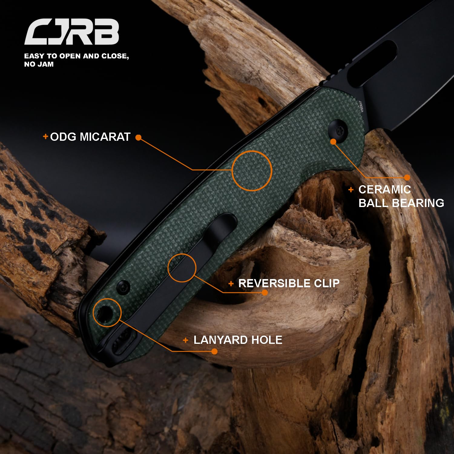 CJRB Pyrite-Alt (J1925A) Folding Pocket Knife with 3.11'' Black PVD AR-RPM9 Wharncliffe Blade Dark Green Micarta Handle,Button Lock EDC Knife with Thumb Hole for Tactical,Outdoor,Hiking and Gift