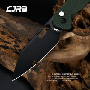 CJRB Pyrite-Alt (J1925A) Folding Pocket Knife with 3.11'' Black PVD AR-RPM9 Wharncliffe Blade Dark Green Micarta Handle,Button Lock EDC Knife with Thumb Hole for Tactical,Outdoor,Hiking and Gift