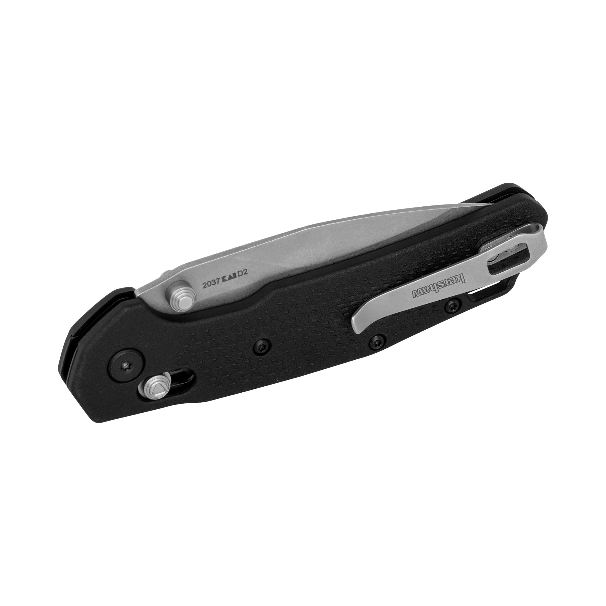 Kershaw Heist Folding Pocket Knife, 3.2 inch Clip Point D2 Steel Blade, Stonewashed Finish, DuraLock Locking Mechanism, Black