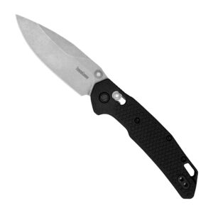 Kershaw Heist Folding Pocket Knife, 3.2 inch Clip Point D2 Steel Blade, Stonewashed Finish, DuraLock Locking Mechanism, Black