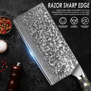 KEENZO Damascus Meat cleaver knife 7 inch, Professional kitchen knife, sharp Chinese chef knife. Hand forged high-carbon stainless steel butcher knife. Ergonomic Full-Tang handle with gift box ﻿