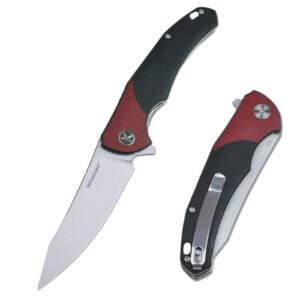 kerzeman pocket folding knife, 3.81 "stonewashed d2 blade g10 handle, liner lock,pocket knife with clip,good for edc outdoor knives,camping survival hiking knife kz-658-g10-black(red)