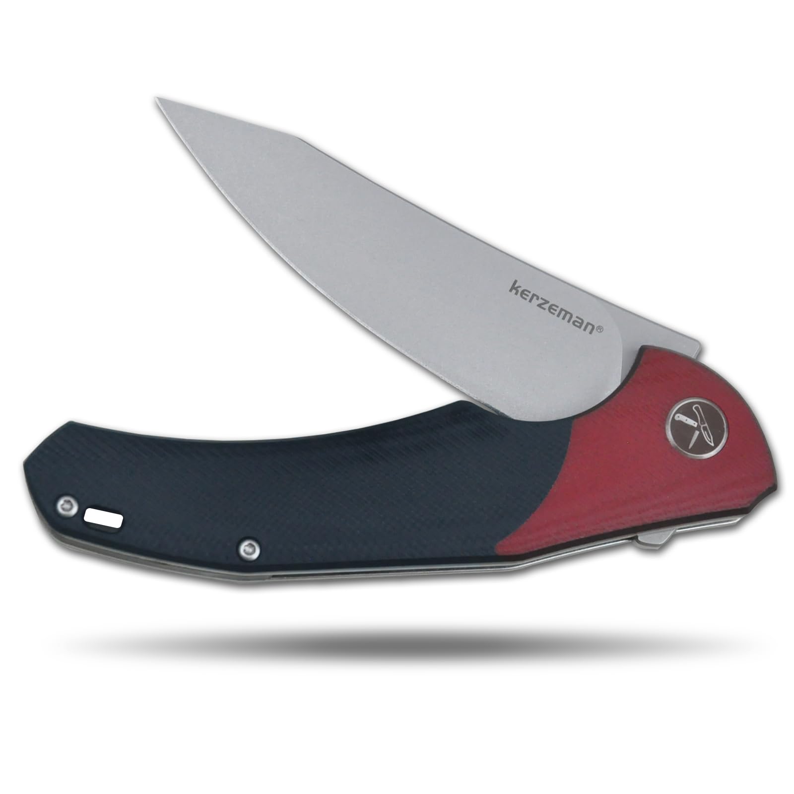 KERZEMAN Pocket Folding Knife, 3.81 "Stonewashed D2 Blade G10 Handle, Liner Lock,Pocket Knife With Clip,Good For EDC Outdoor knives,Camping Survival Hiking Knife KZ-658-G10-BLACK(RED)