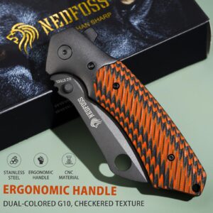 NedFoss Ratel Pocket Knife - 3.4" D2 Steel Black PVD Blade, G10 Handle, Folding Knife w/Clip, Cleaver EDC Knife & Gift for Men.