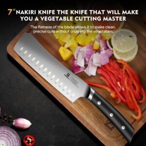 Piklohas Kitchen Knife Set, 3 Piece German High Carbon Stainless Steel Professional Chef Knife, Nakiri Knife, Bird Knife, Razor Sharp Cutting Knife With Forged Ergonomic Handle Elegant Gift Box