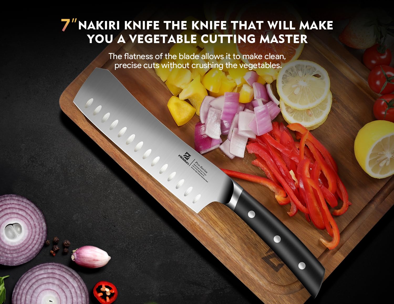 Piklohas Kitchen Knife Set, 3 Piece German High Carbon Stainless Steel Professional Chef Knife, Nakiri Knife, Bird Knife, Razor Sharp Cutting Knife With Forged Ergonomic Handle Elegant Gift Box