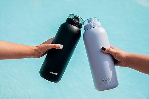 Ello Cooper 40oz Stainless Steel Water Bottle with Straw and Carry Handle, Double Walled and Vacuum Insulated Metal, Leak Proof Locking Lid with Soft Silicone Spout, Reusable, BPA Free, Black