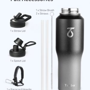 Trebo Water Bottle 32oz with Paracord Handle,Food-grade Double Wall Vacuum Stainless Steel Insulated Tumbler Flask with Straw Spout Lids,Leakproof Keep Cold & Hot,Fit in Any Car Cup Holder,Dark Gray