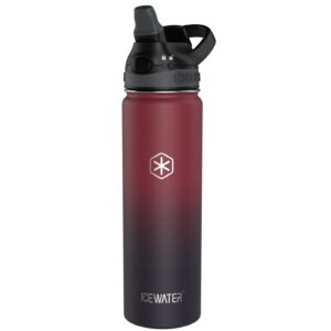 icewater-24 oz, insulated water bottle with straw and carry handle, leakproof lockable lid with soft silicone spout, one-hand operation, double walled vacuum stainless steel (24 oz, dark rainbow)