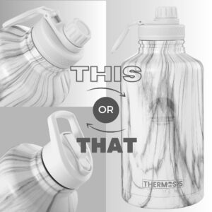 Thermosis 2 Lids (Sports and Handle Lids) 64 Oz Insulated Water Bottles Half Gallon Water Bottle With Wide Mouth Opening | Great 1/2 Gallon Water Jug for Sports and Gym - White Marble