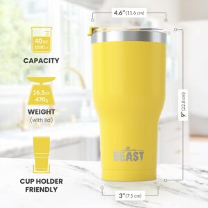 Beast 40 oz Tumbler Stainless Steel Vacuum Insulated Coffee Ice Cup Double Wall Travel Flask (Lemon)