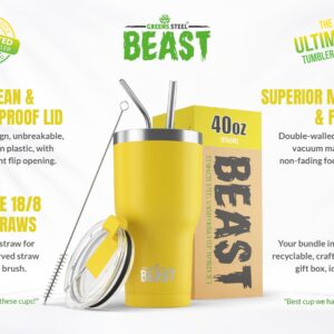 Beast 40 oz Tumbler Stainless Steel Vacuum Insulated Coffee Ice Cup Double Wall Travel Flask (Lemon)