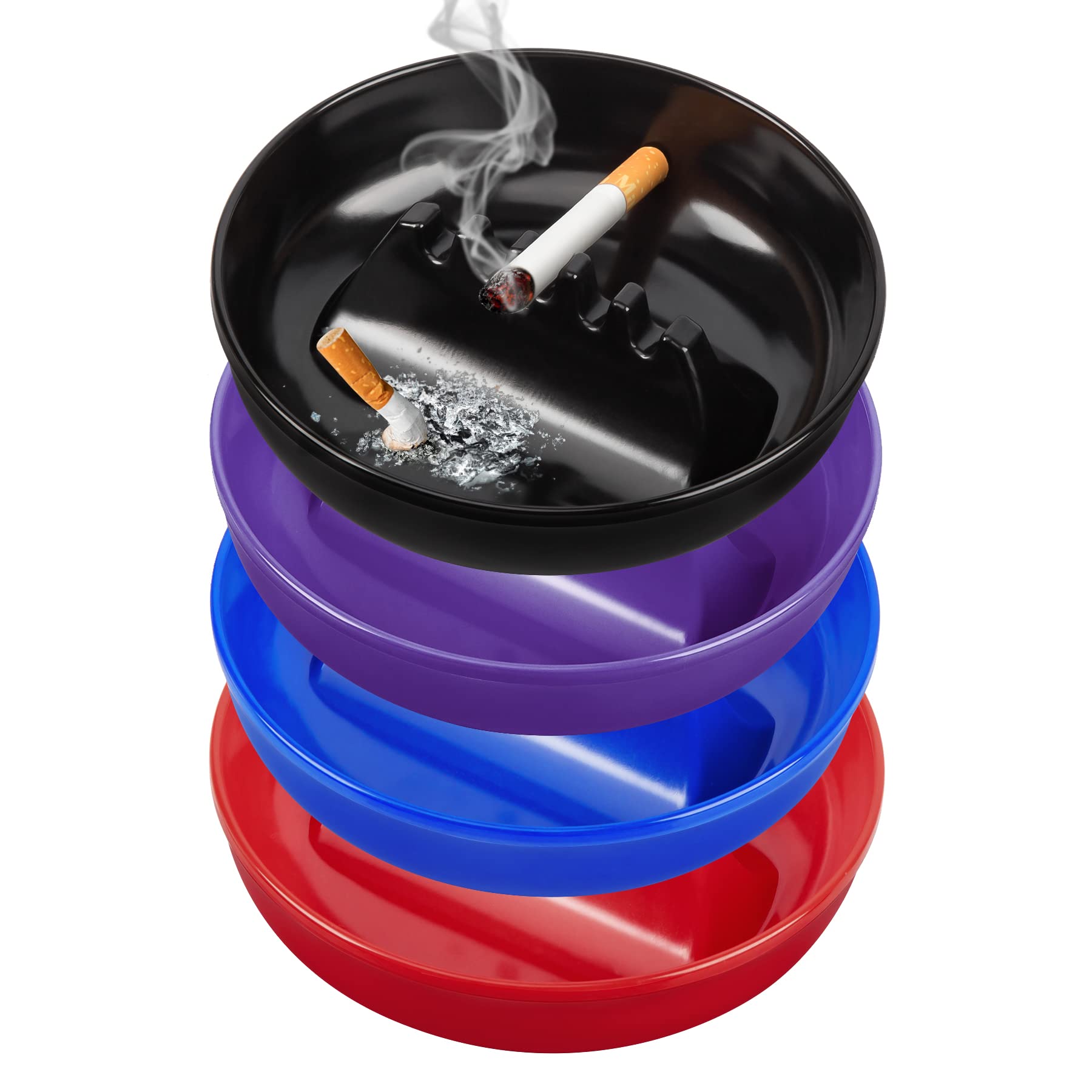 Monoture Ash Tray for Cigarettes,Indoor/Outdoor Ashtray for Patio、Home、Office Decor,Vintage Plastic Ashtrays for Cigarettes With 5 Cigarette Ports,Cool Home Ashtrays Round 4-pack of Mixed Colors