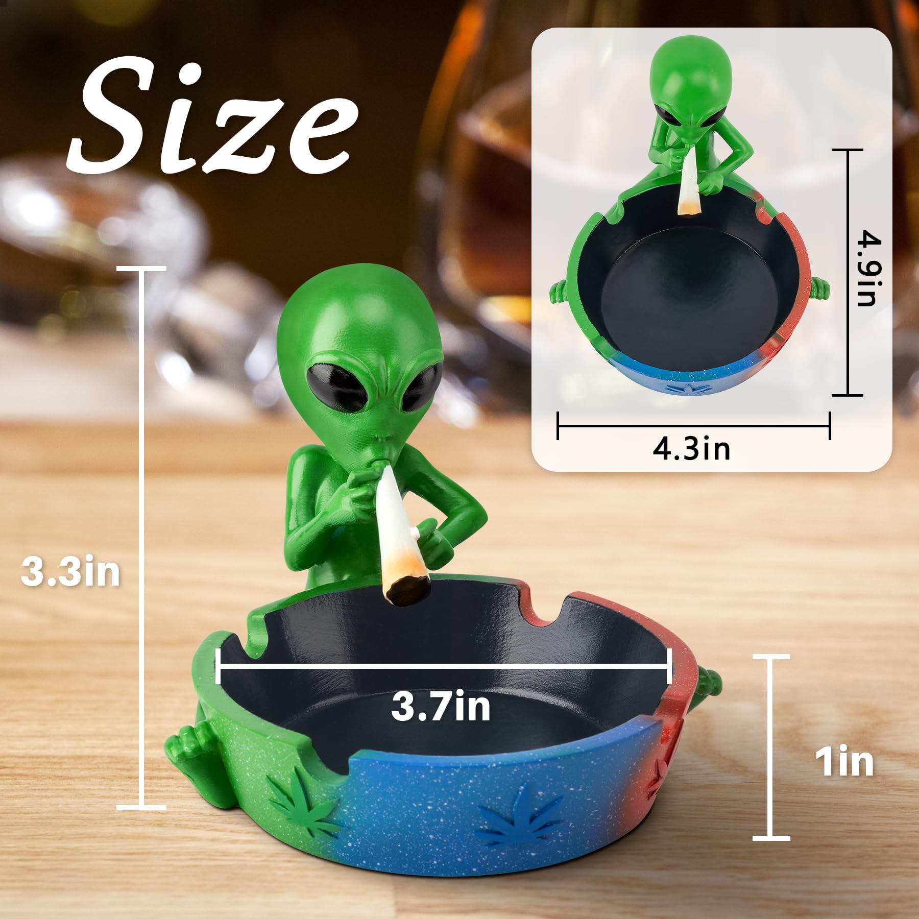 Monoture Ash Tray for Weed,Outdoor Ashtray for Patio,Ash Trays for Cigarettes Tabletop Office Decor,Cool Alien Ashtray for Outside to Alien Lovers,Indoor Home Ashtrays as Fantasy Gifts for Men-Green