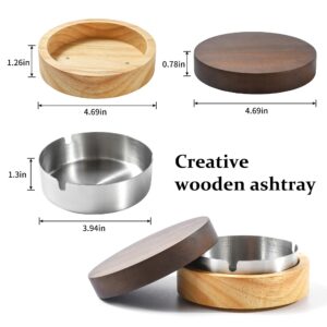 DDAJJAJ Cute Ashtrays for Cigarettes Smokeless Ash Tray with Stainless Steel Liner Windproof Wooden Ashtray with Lid for Home Office Tabletop Outside Patio