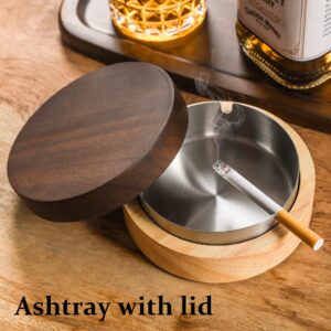 DDAJJAJ Cute Ashtrays for Cigarettes Smokeless Ash Tray with Stainless Steel Liner Windproof Wooden Ashtray with Lid for Home Office Tabletop Outside Patio