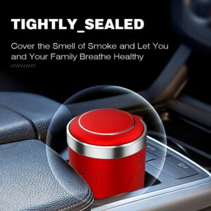 BALUME Car Ashtray with Lid, Portable Ashtray for Car, Mini Car Trash Can, Detachable Stainless Steel Smokeless Ash Tray with LED Blue Light, Windproof for Outdoor Travel Home Use (Red)