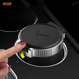 WQR Car Ashtray with Lid Portable Ash Tray Blue Mini Car Trash Can with LED Blue Light Windproof for Outdoor Travel (Blue)