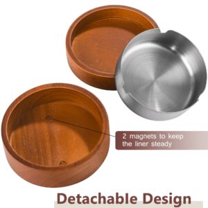 Wooden Ashtray with Lid Windproof Durable Ash Tray with Stainless Steel Liner Easy to Clean Cool Ashtrays for Home, Office, Hotel, Restaurant, Indoor or Outdoor (Red)