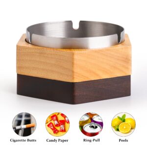 DDAJJAJ Windproof Ash Tray for Weed with Lid, Wooden Ashtray with Stainless Steel Liner for Outdoors and Indoors Use, Smoking Ashtray for Home Office