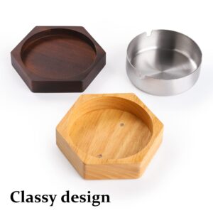 DDAJJAJ Windproof Ash Tray for Weed with Lid, Wooden Ashtray with Stainless Steel Liner for Outdoors and Indoors Use, Smoking Ashtray for Home Office
