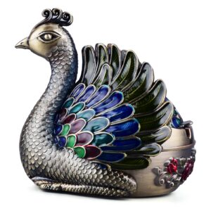k cool peacock metal ashtray with lid, windproof portable cigarette ashtray for indoor or outdoor use, ash holder for smokers, desktop smoking ash tray for patio porch reception decoration (bronze)