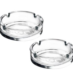 DESTALYA Glass Ashtrays for Cigarettes, Round Ash Tray for Home Office Patio Porch Deck Decoration, Cute Pretty Ash holders for Indoor or Outdoor Use, Pack of 2 (Clear)