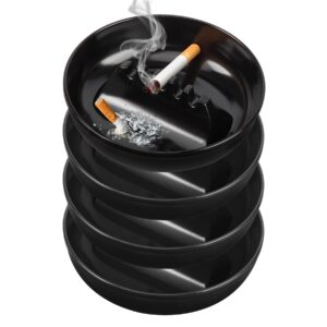 monoture ash tray outdoor ashtray for patio、home、office use,cool plastic ashtrays for cigarettes, home ashtrays with 5 cigarette ports,ashtray for outside-4 pack black