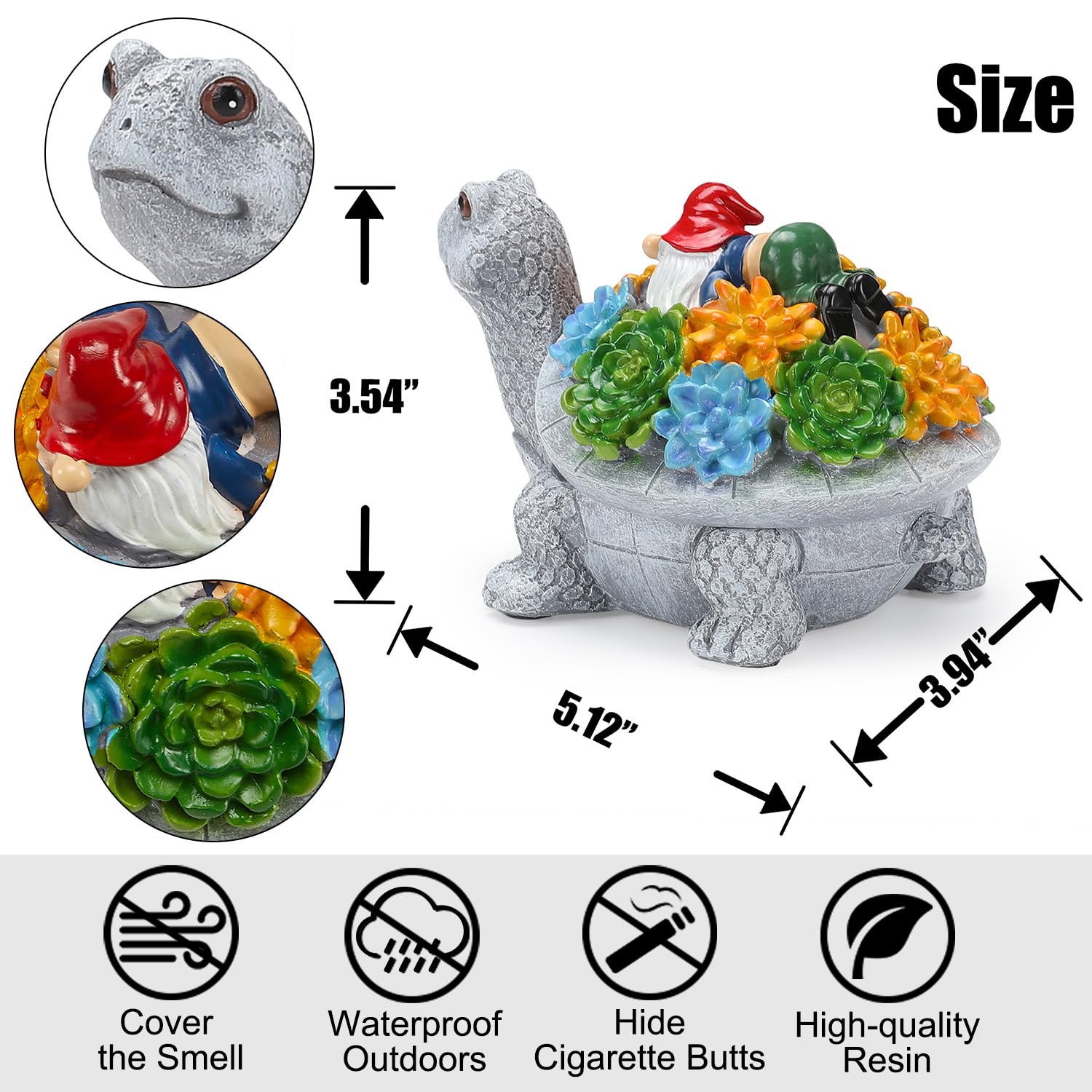 Ashtray, Turtle Ashtrays Ash Tray for Outside Patio, Smokeless Indoor Outdoor Ashtray with Lid Drunk Gnome Decor, Cute Cool Smoking Cigarettes Accessories Smokers Gifts for Men Women