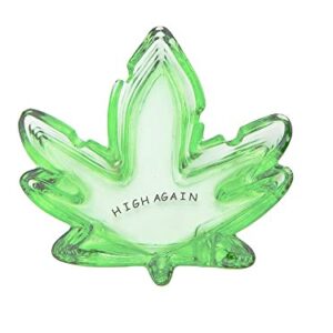 Glass Home Ashtray Marijuana Leaf Shape Ashtrays for Weed 420 Cannabis Cigarette Ash tray for Men, Secret Santa Gag Gift (Green)