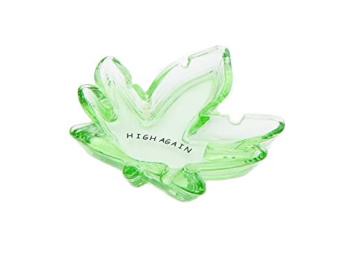 Glass Home Ashtray Marijuana Leaf Shape Ashtrays for Weed 420 Cannabis Cigarette Ash tray for Men, Secret Santa Gag Gift (Green)