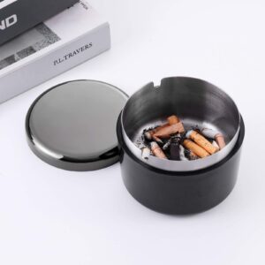 Ashtray for Cigarettes Indoor or Outdoor FriyGardcn Ashtray for Weed Cool Cute and Standing Ashtray Black Plastic Ashtray with a Stainless Steel Liner Ash Tray for Patio, Office and Home