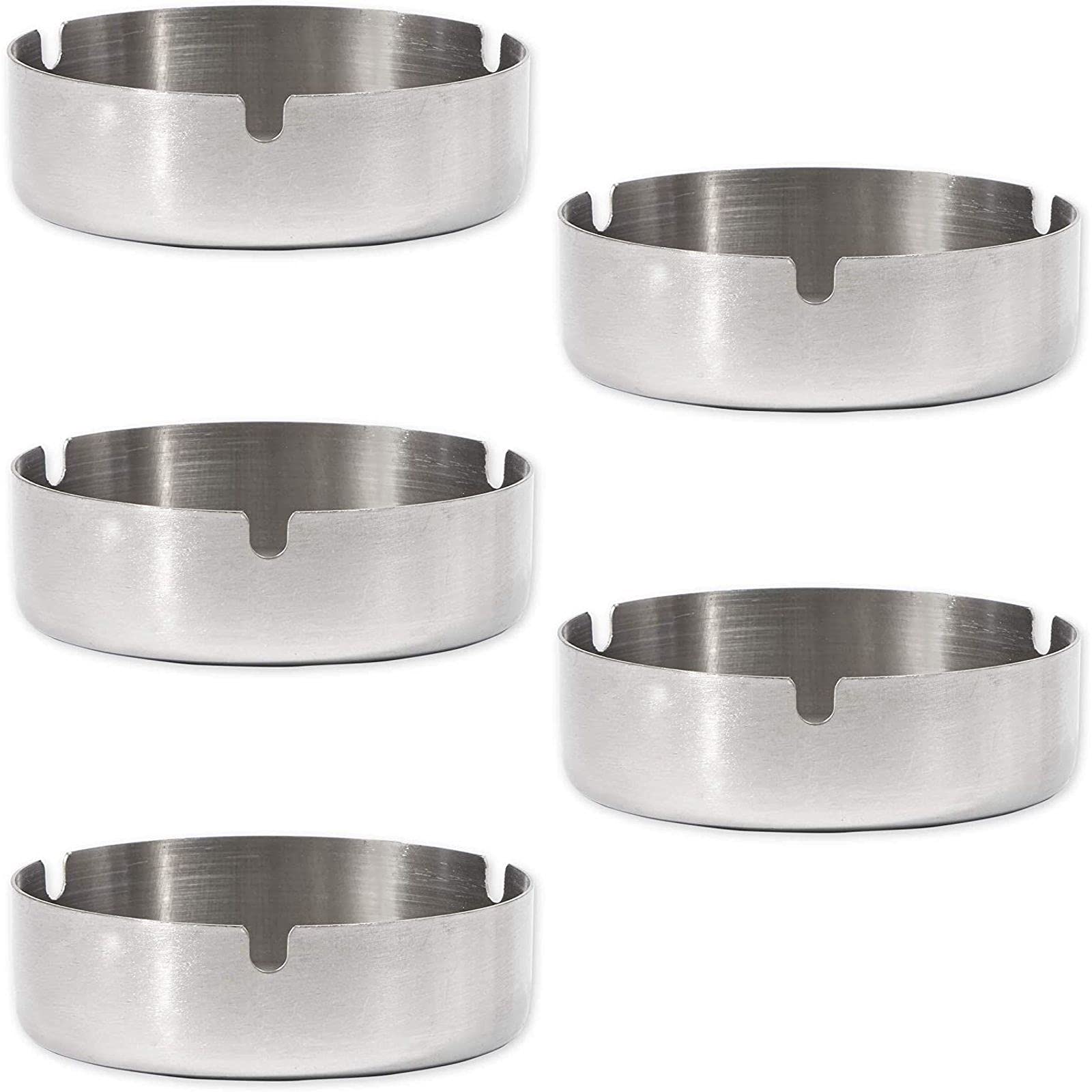 Juvale 5 Pack Stainless Steel Ashtrays for Cigarettes, Outdoor, Indoor Round Patio Ashtray, 3 Slots Each (4 x 4 x 1.2 In)