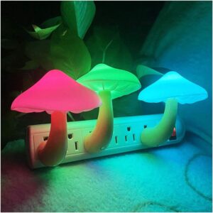 utlk [3 pack plug-in led mushroom night light lamp with dusk to dawn sensor,plug in bed cute nightlight lamp wall baby lights for kids children (7-color)