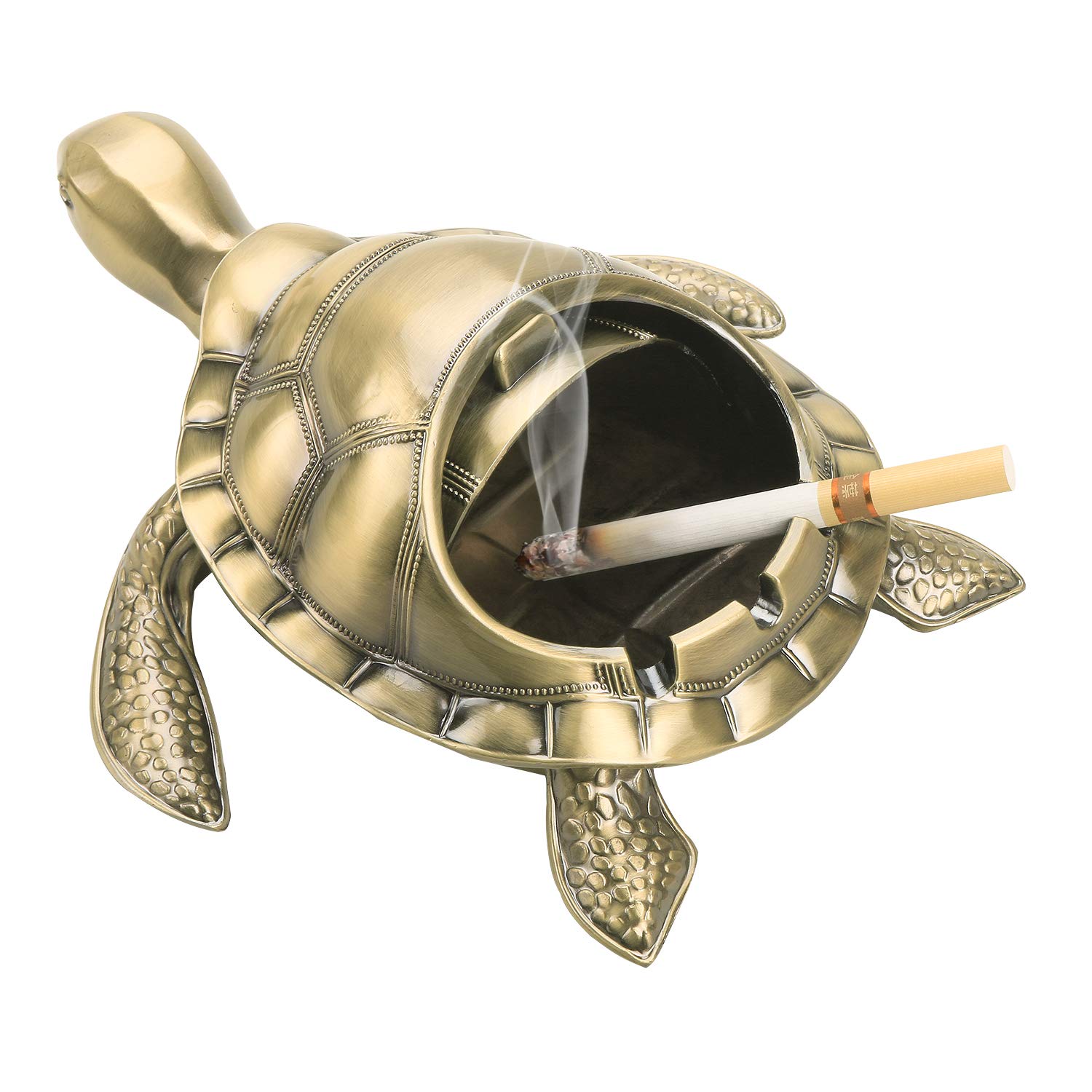 LAUYOO Vintage Turtle Windproof Ashtray with Lid Portable Cigarette Odor Ashtray Holder for Outdoor Indoor Smokers Metal Desktop Smoking Tobacco Ash Tray for Home Office Decoration (Bronze)