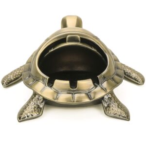 LAUYOO Vintage Turtle Windproof Ashtray with Lid Portable Cigarette Odor Ashtray Holder for Outdoor Indoor Smokers Metal Desktop Smoking Tobacco Ash Tray for Home Office Decoration (Bronze)