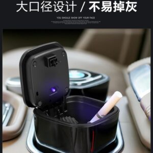 Ashtray car ashtray double-layer automatic smoke exhaust windproof ashtray with light car trash can-BLUE