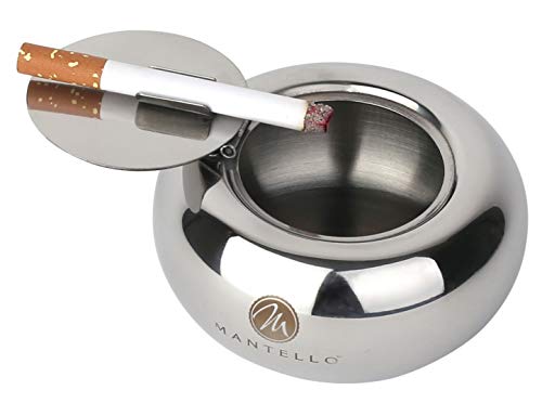 Mantello Ashtray for Outside, Ashtray with Lid Smell Proof, Stainless Steel Home Ashtrays, Ashtray with Cover, Indoor/Outdoor Ashtray