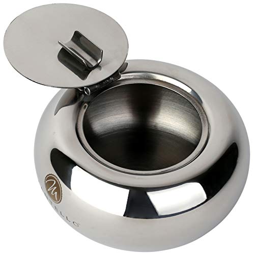 Mantello Ashtray for Outside, Ashtray with Lid Smell Proof, Stainless Steel Home Ashtrays, Ashtray with Cover, Indoor/Outdoor Ashtray