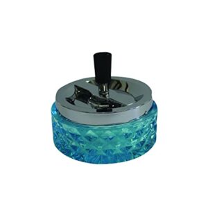 Hank Star 4.75" Round Push Down Glass Ashtray with Spinning Tray ~ Choose Your Own Color (Aqua Blue)