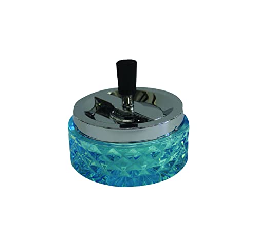 Hank Star 4.75" Round Push Down Glass Ashtray with Spinning Tray ~ Choose Your Own Color (Aqua Blue)