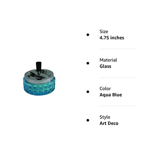 Hank Star 4.75" Round Push Down Glass Ashtray with Spinning Tray ~ Choose Your Own Color (Aqua Blue)