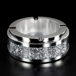 ashtray, cool ashtrays for cigarettes outdoor, cute glass ash tray for weed, crushed diamond home decor, bling crystal ashtray for smokers indoor use, 4"l x 4"w x 1.57"h, silver