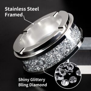 Ashtray, Cool Ashtrays for Cigarettes Outdoor, Cute Glass Ash Tray for Weed, Crushed Diamond Home Decor, Bling Crystal Ashtray for Smokers Indoor Use, 4"L x 4"W x 1.57"H, Silver