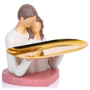 xmgzq cozy couple key tray,couple statue with tray,couple figurines key bowls for entry table,wedding gift for couple,personalized wedding gifts for the couple