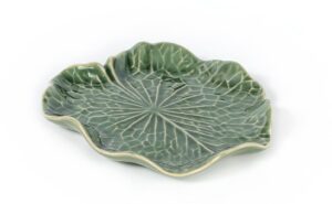 bestysuperstore tiny 4" green lotus leaf shaped tray - handmade ceramic porcelain decorative plate dish catchall miniature container for jewelry personal items incense holders ashtray décor gifts