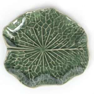 BestySuperStore Tiny 4" Green Lotus Leaf Shaped Tray - Handmade Ceramic Porcelain Decorative Plate Dish Catchall Miniature Container for Jewelry Personal Items Incense Holders Ashtray Décor Gifts