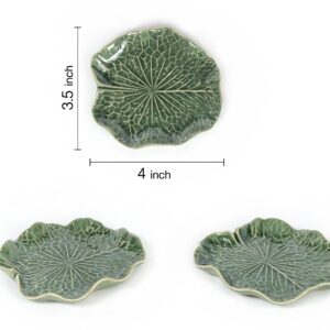 BestySuperStore Tiny 4" Green Lotus Leaf Shaped Tray - Handmade Ceramic Porcelain Decorative Plate Dish Catchall Miniature Container for Jewelry Personal Items Incense Holders Ashtray Décor Gifts