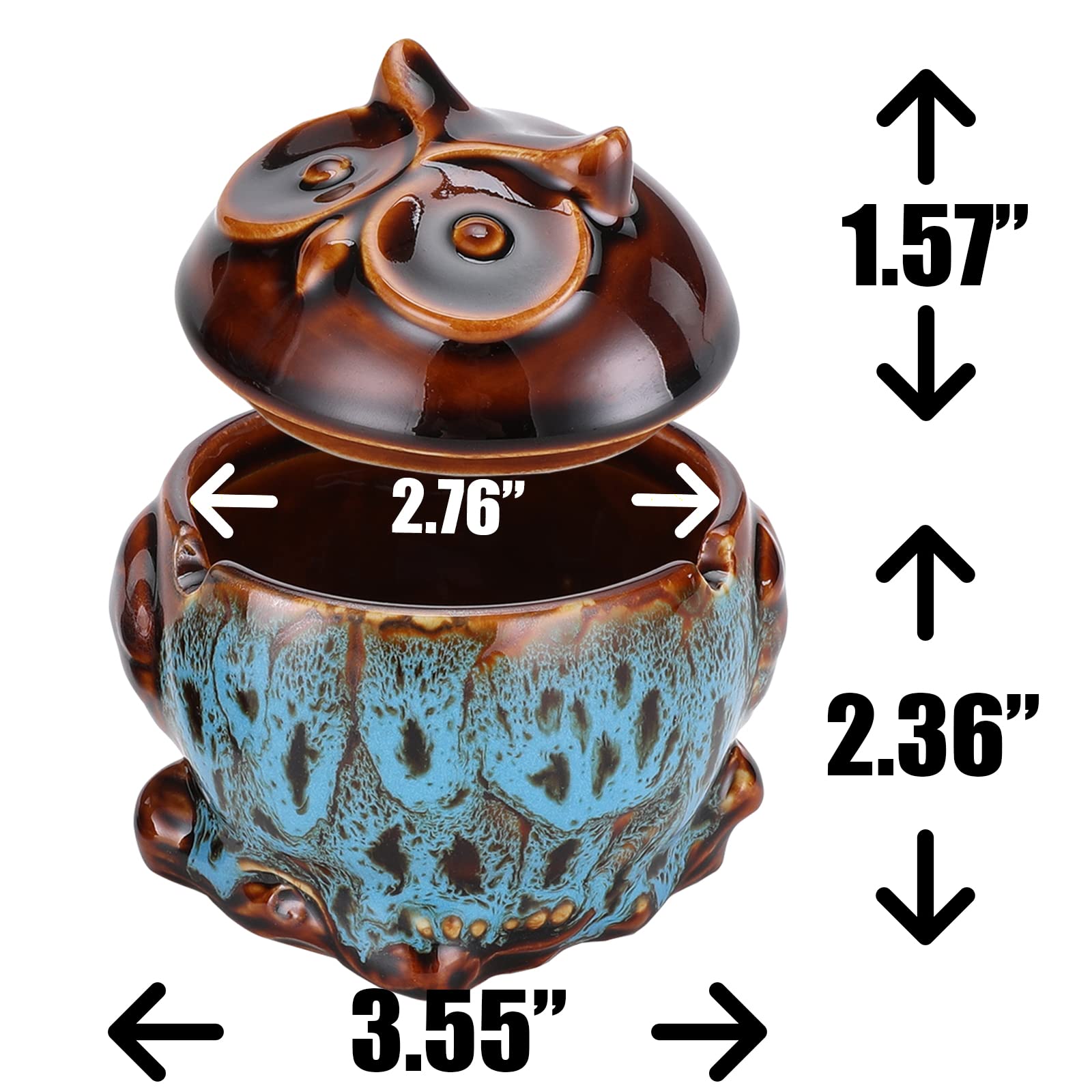 MOOTKA Owl Ashtray, Smellproof Outdoor Ash Tray with Lid, Ashtrays Cigarettes Gifts Ceramic Fairy Garden Animals Ornaments, Women's Day Mother Father Home Decor (Blue)