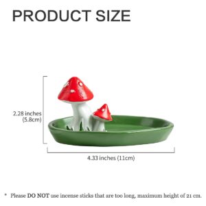 CHUNCHE Cute Mushroom Incense Holder with 30 Incense Sticks, Handmade Resin Burner, Nature Theme Incense Tray, Adorable Home Decoration Accessories(Green)